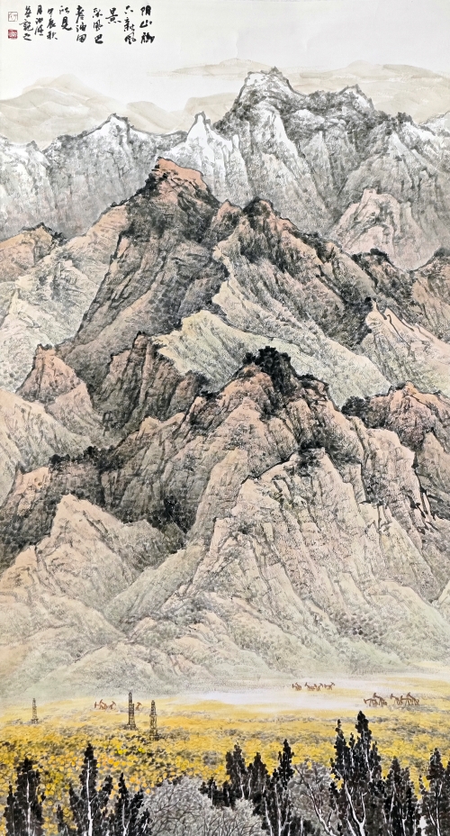 2-于汝旺-中國石油天然氣集團有限公司-陰山腳下新風景-國畫-180X96cm-外框尺寸-251x106CM
