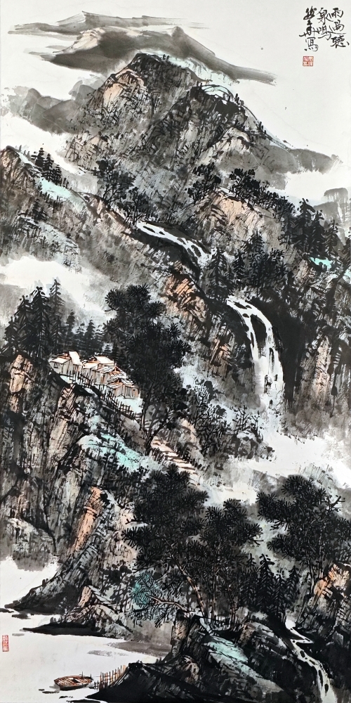 3-馬俊華-山東能源集團有限公司-國畫-雨過聽泉鳴-137X68cm(外框193x78)