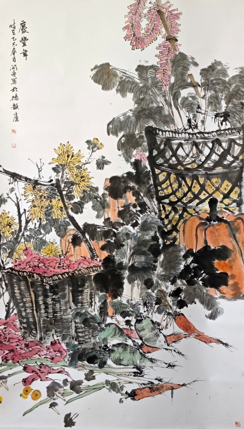 33-鄭開運-中國石油天然氣股份有限公司-國畫-慶豐年-180X95cm(外框234x105)