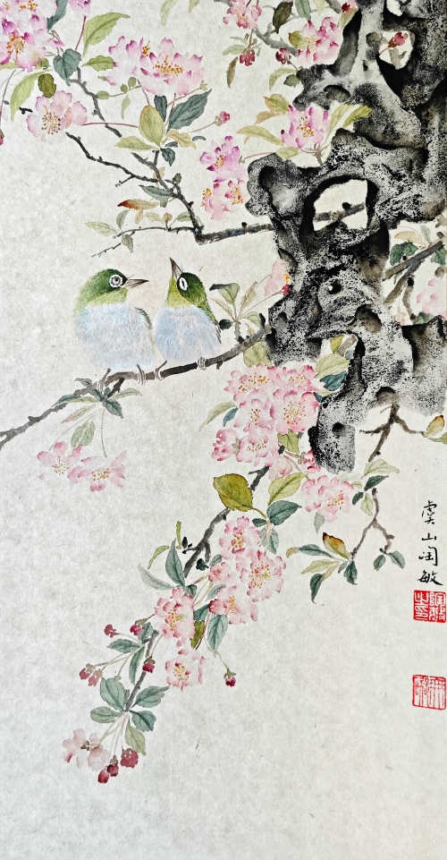 44-陶敏-國家電力投資集團有限公司-花鳥小寫意-國畫-46×24cm-外框尺寸52x30cm