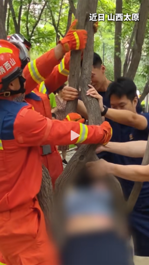 女子公園玩耍被卡樹杈，無(wú)法脫困求助消防員